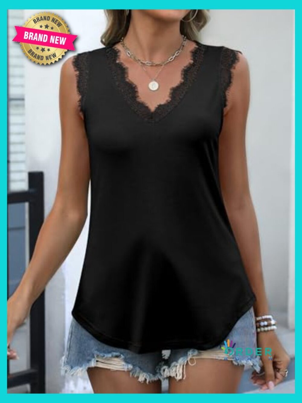 Lace Trim V-Neck Tank Top Sleeveless Cami Casual Trendy Summer Wear - Picture 4 of 7